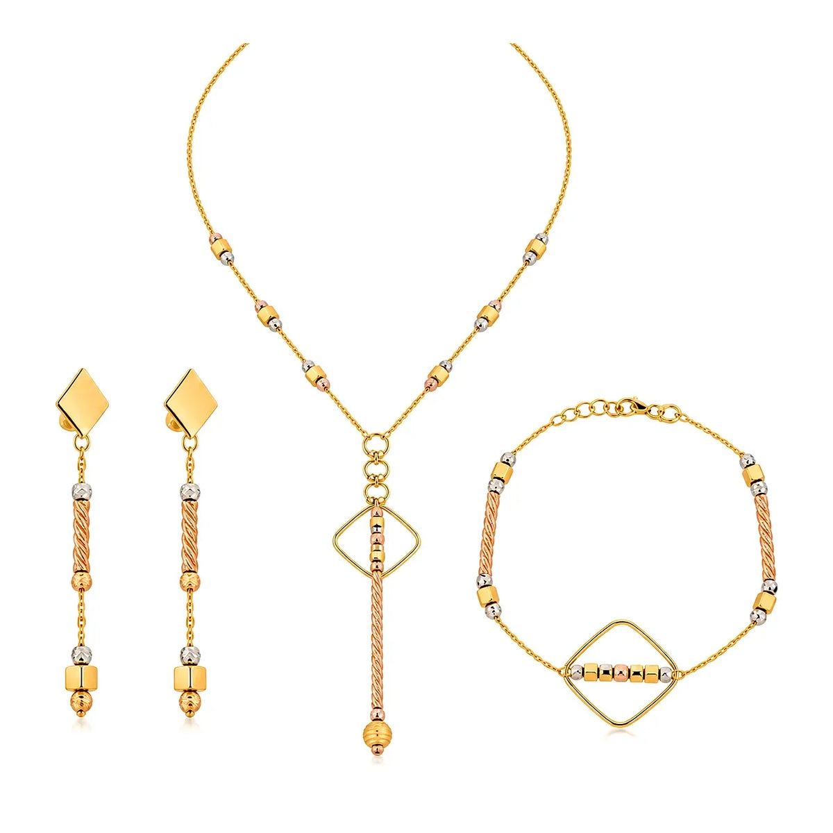 18K Gold Half Set with Y-Pendant and Small Circles Design
