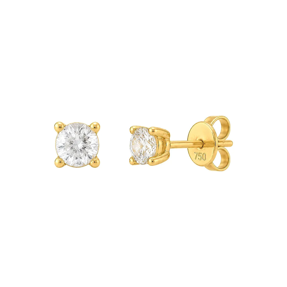 18K Gold Earrings with Small Square Stone Design