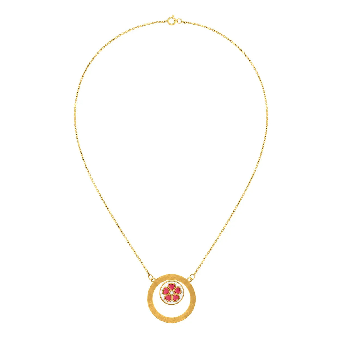 18K Gold Pendant with Oval Delicate Floral Accent Design