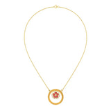18K Gold Pendant with Oval Delicate Floral Accent Design