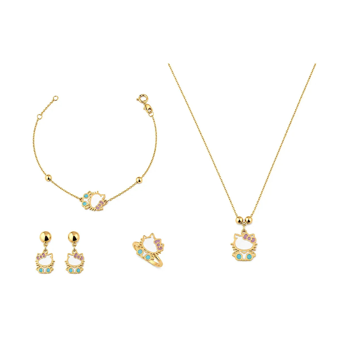 18K Gold Kids' Jewelry Set With Kitty Design