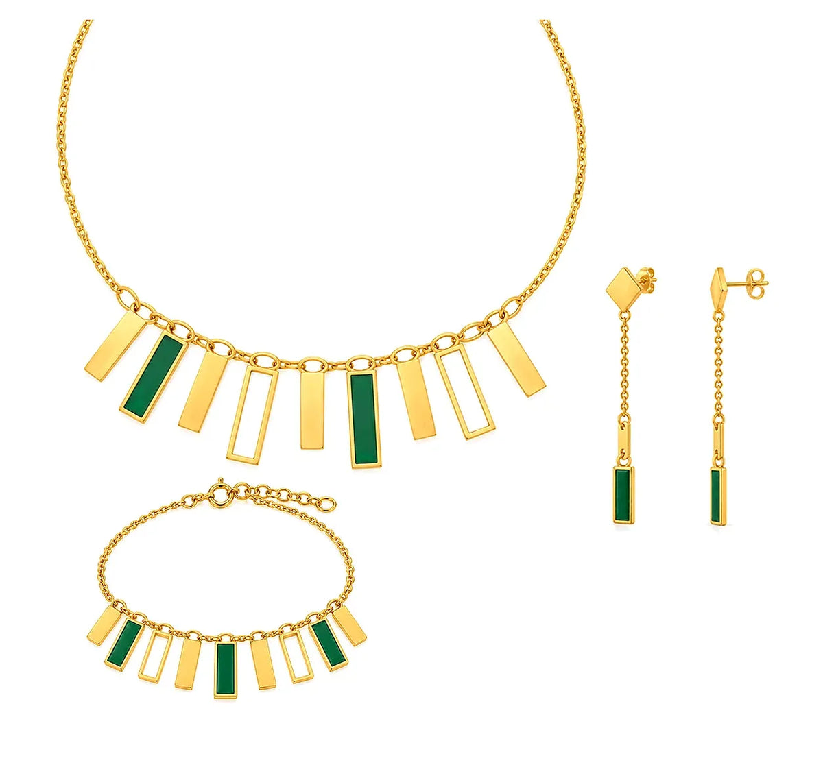 18K Gold Half Set with Green Rectangular Charms