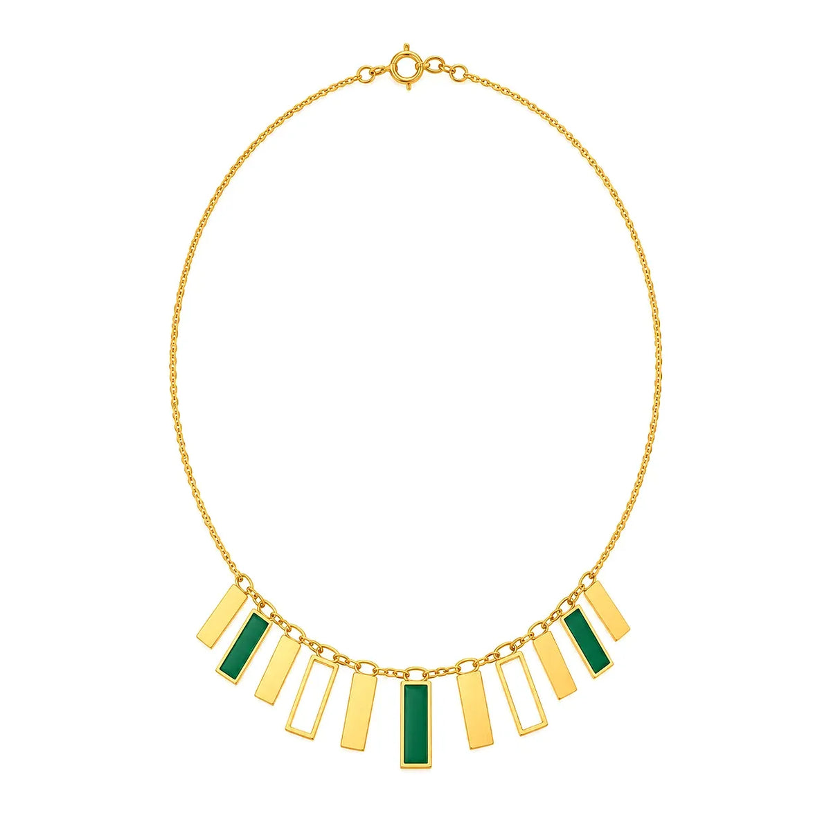 18K Gold Half Set with Green Rectangular Charms