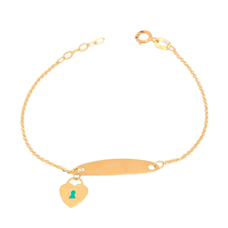 18K Gold Kids Chain Bracelet with Heart Lock Design