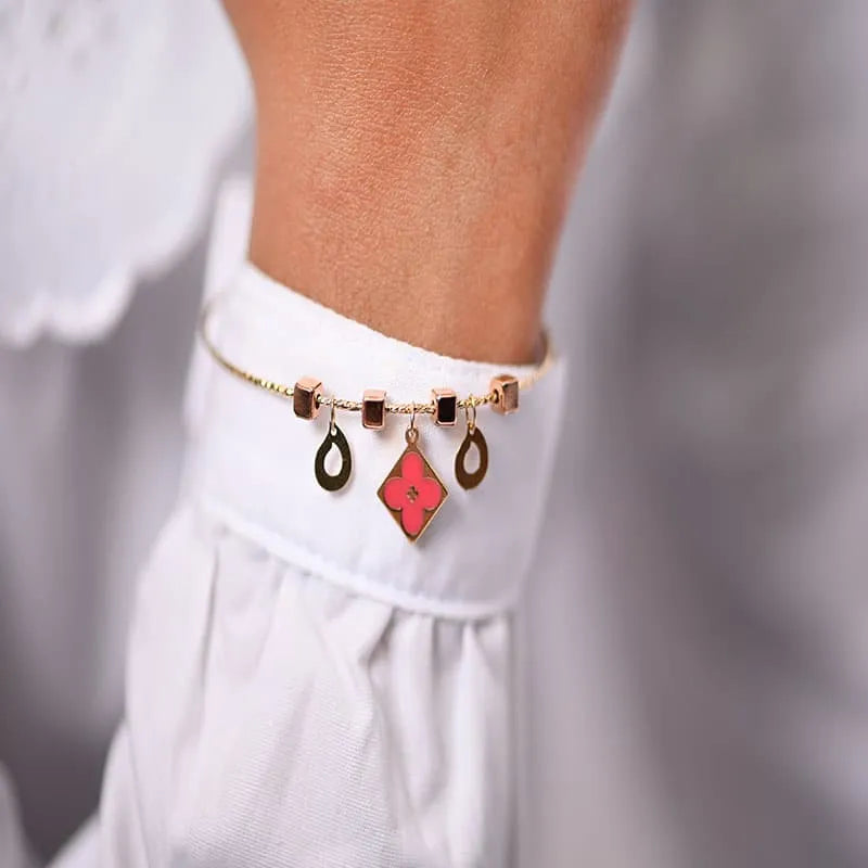 18K Gold Kids Bracelet with Red Design In Pink