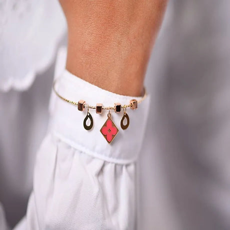 18K Gold Kids Bracelet with Red Design In Pink