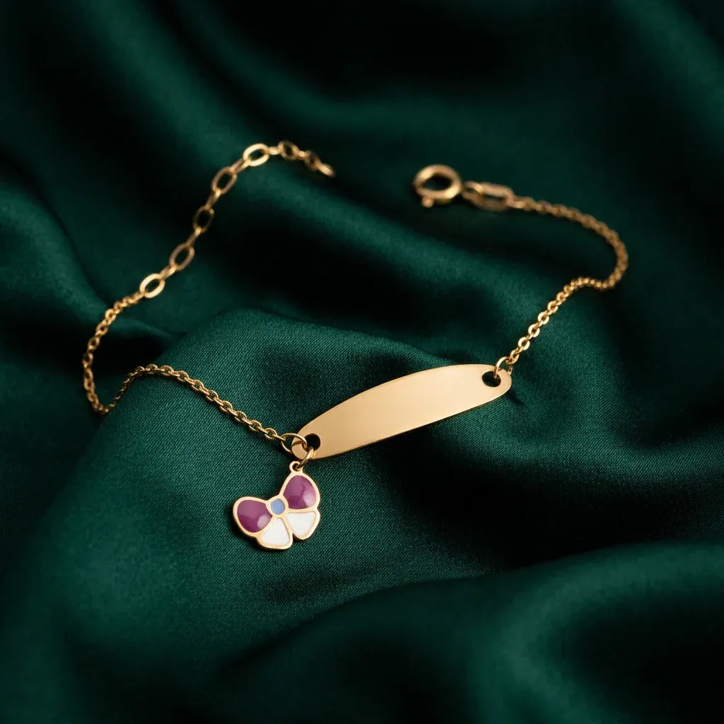 18K Gold Kids Chain Bracelet with Bow Design