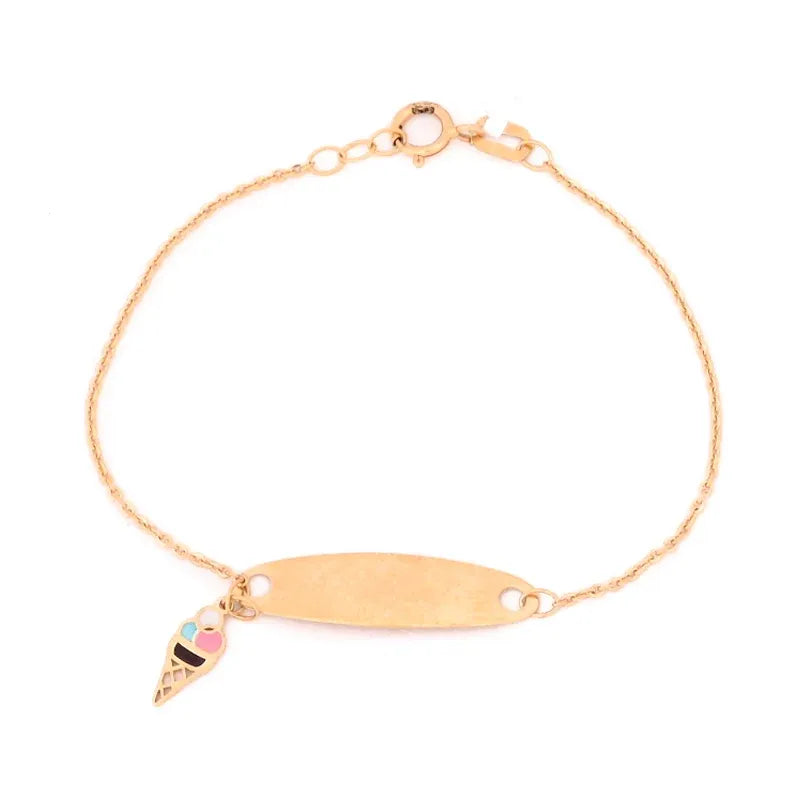 18K Gold Kids Chain Bracelet with Ice Cream Design