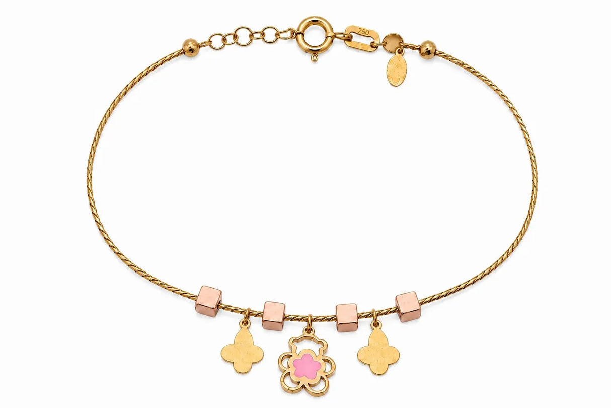 18K Gold Kids bracelet with Colorful Teddy bear