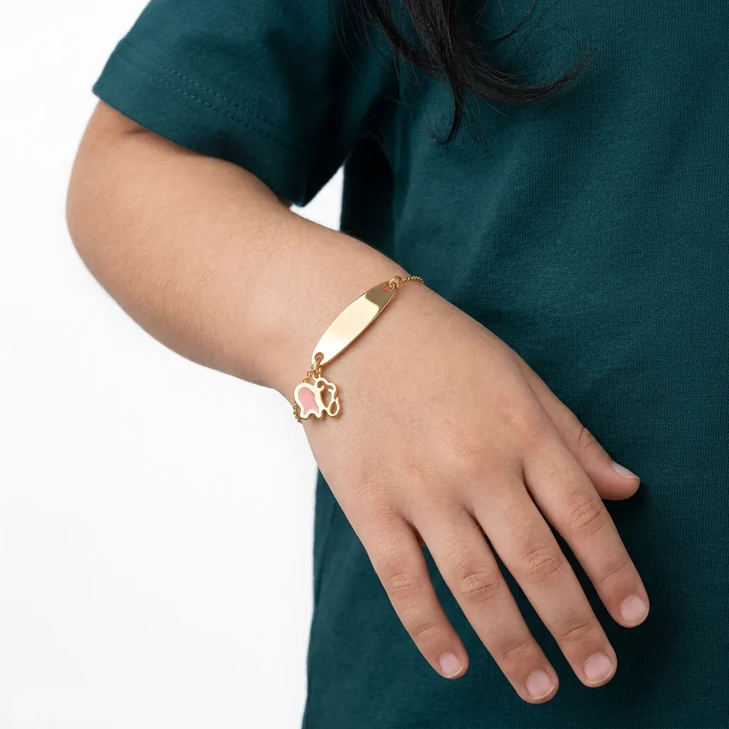 18K Gold Kids Chain Bracelet with Colourful Elephant