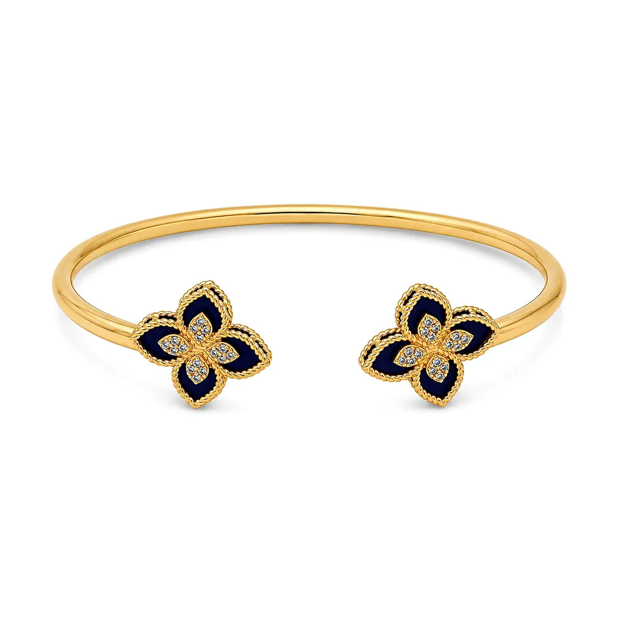 18K Gold Bracelet Open Double Rose, Blue Design
