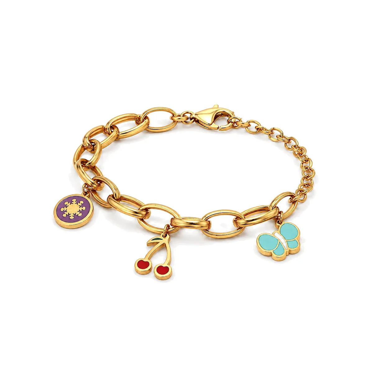 18K Chain Bracelet with Interlocking Pendants Design In Colorful