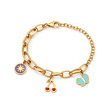 18K Chain Bracelet with Interlocking Pendants Design In Colorful