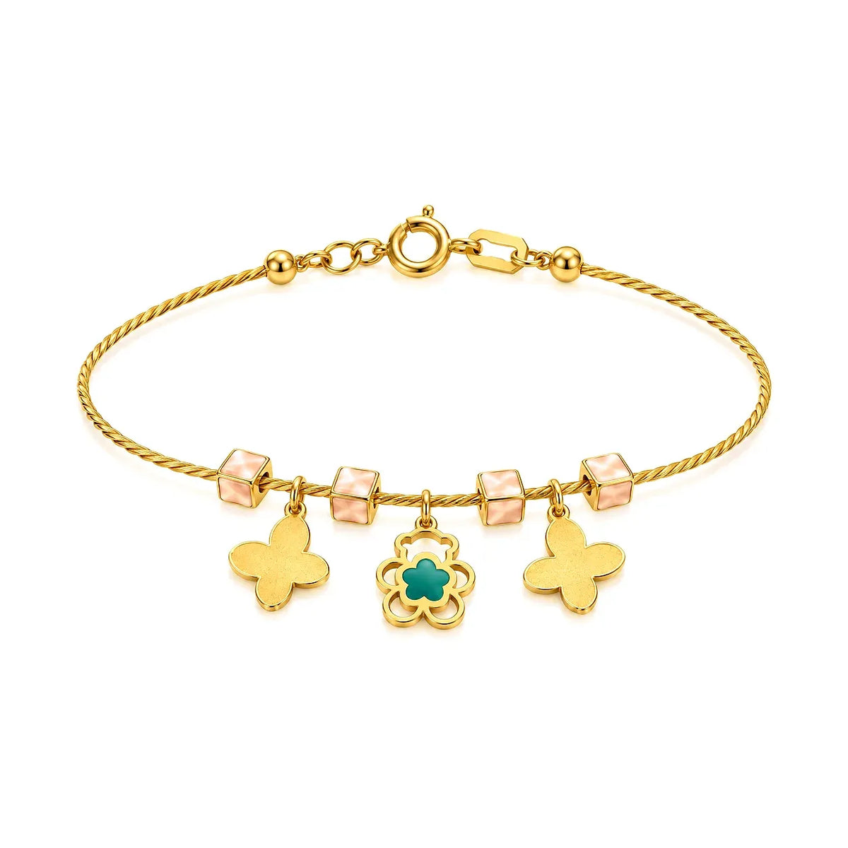 18K Gold Kids Bracelet Colorful Butterfly Charm Design
