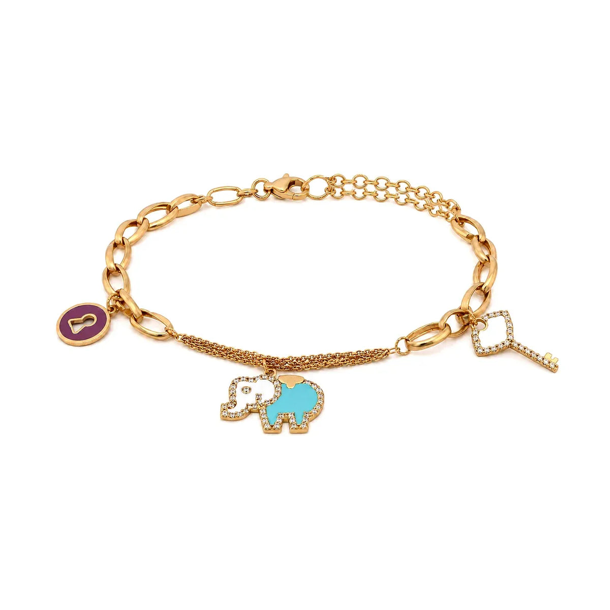 18K Gold Kids Chain Bracelet with Happy Elephant Design