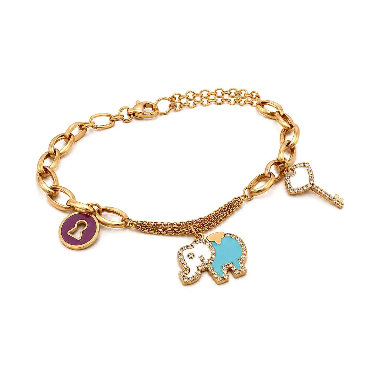 18K Gold Kids Chain Bracelet with Happy Elephant Design
