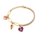 18K Gold Kids Chain Bracelet with Colourful Pendants Design
