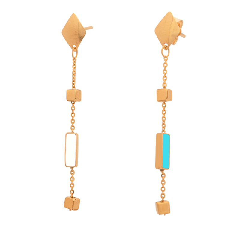18K Gold Half Set with Rectangular Design in Turquoise